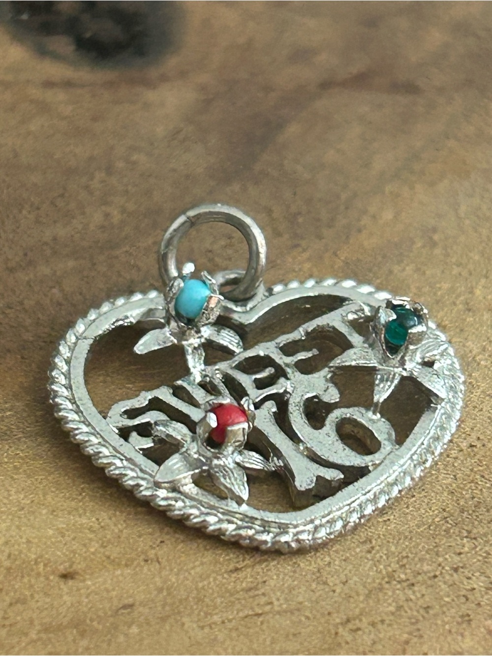 vintage  sterling silver "Sweet 16" heart-shaped Bracelet Charm 3 stones